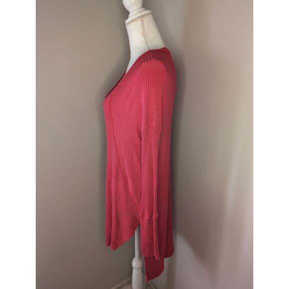 Free people Ventura thermal Y2K soft waffle knit coral scoop neck med top - Picture 2 of 7